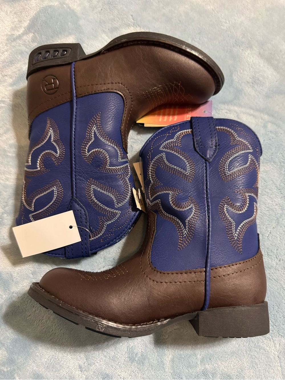 Roper Boys Navy and Brown Pull-On Western Boots - With Blue Light Up - Picture 3 of 7